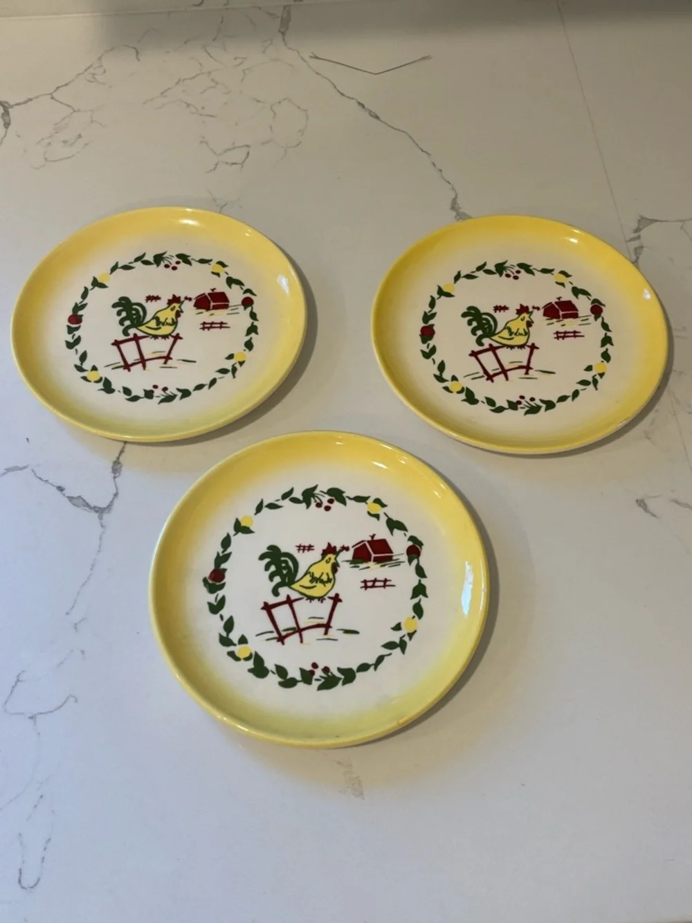 Vintage 1940’s 1950’s Brock of California Yellow Farmhouse Rooster Set 3 Dishes - Picture 1 of 9